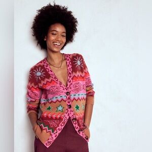 Boden Pink and Orange Patterned Cardigan